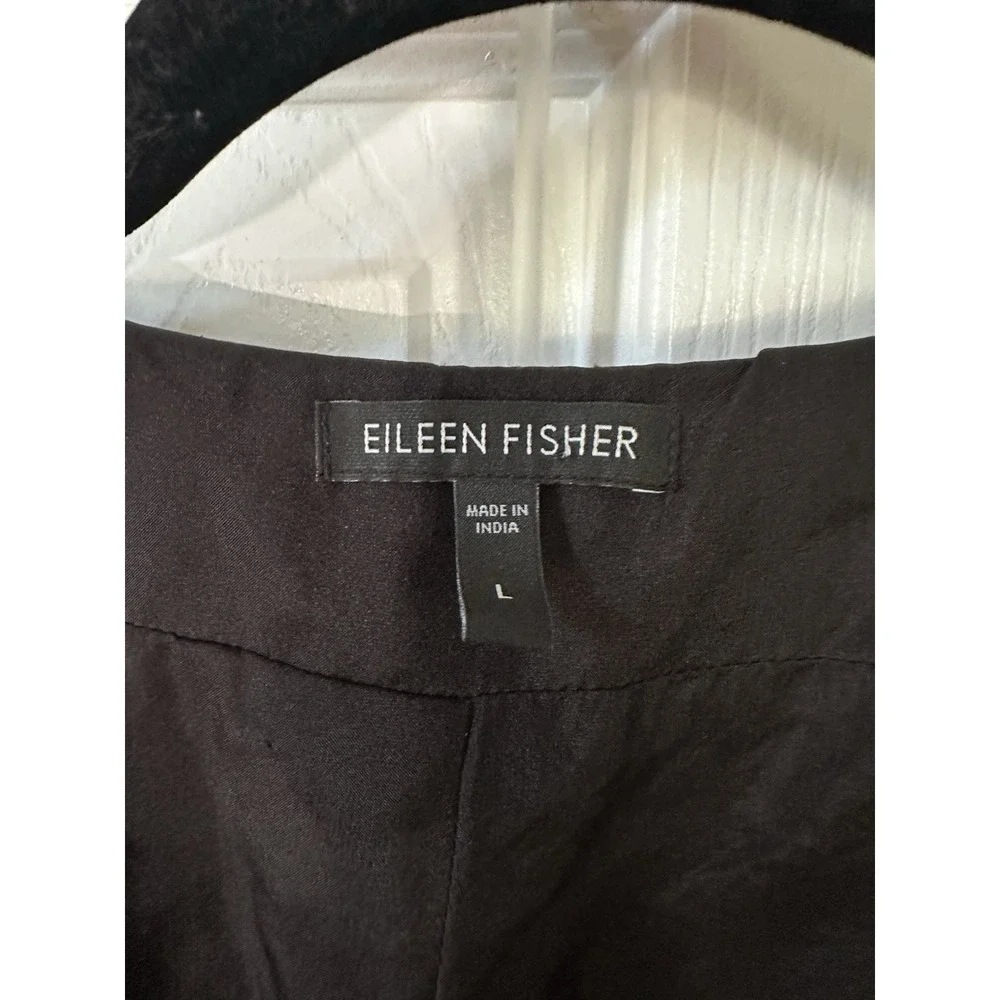 Eileen Fisher Black Textured Crinkle 100% Silk Cropped Jacket sz L
